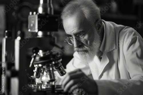 Man in a lab with a lamp and a clock, scientist portrait 