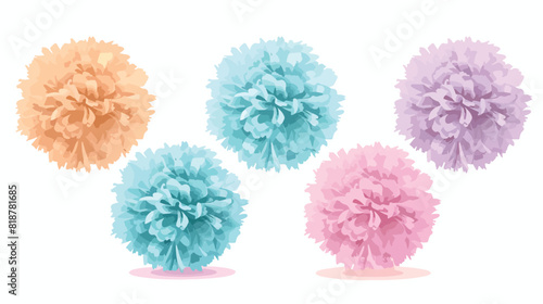 Four of pastel colored pom poms of different size