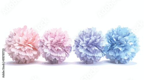Four of pastel colored pom poms of different size