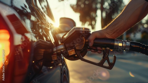 A man refuels a car at a gas station. AIG51A.