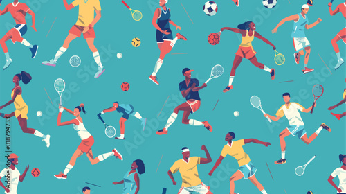 Athletes seamless pattern. Active people doing differ