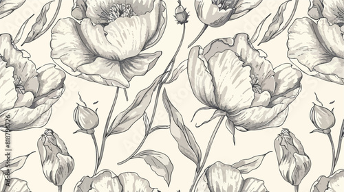 Engraved flowers pattern botanical repeating print. vector