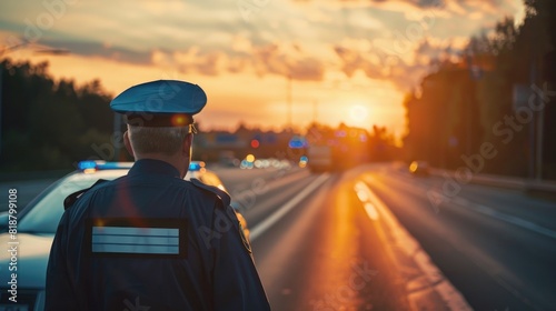 A police officer provides security on the highway