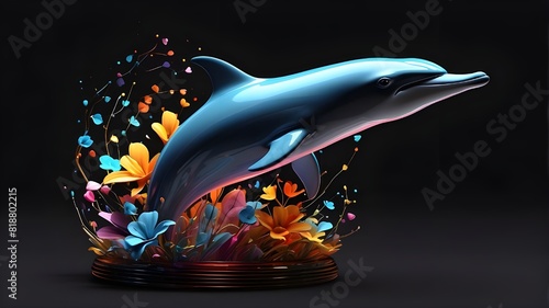 Vectoritize a basic 3D minimalistic logo with great detail, a well-lit dolphin flower electromagnetic spectrum, a black background, and high definition in 2D and UEF5