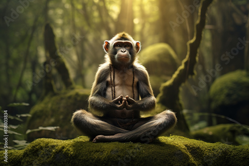 Monkey sitting and meditating in the forest. Monkey doing yoga Wildlife Animals.