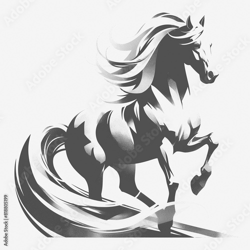 Horse concept illustration graphic poster banner. Horse badge for t-shirt design. Monochrome black and white colors. Digital raster bitmap illustration. AI artwork. 