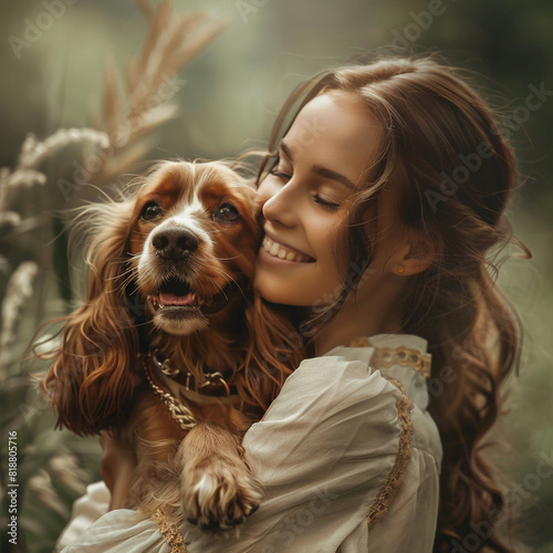 La modelo española irradia alegría mientras sostiene un travieso cachorro de cocker spaniel, su sonrisa contagiosa ilumina la escena, capturando la esencia de la juventud y la belleza. 