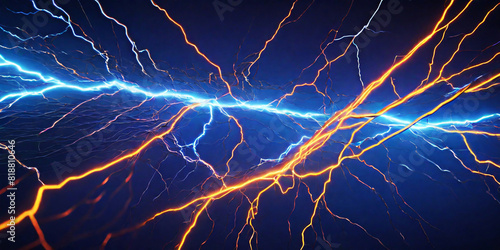 Orange and blue lightning digital illustration.