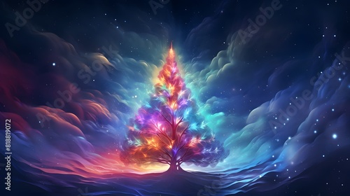 Abstract fantasy Christmas tree background. Generative AI.