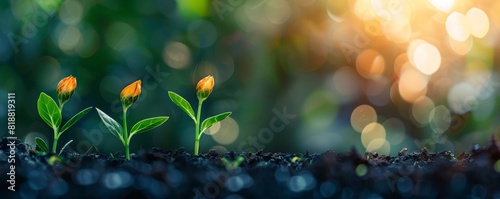 Vibrant and simple image of a plant with coins at different stages of growth, representing financial progress and milestones, detailed and minimalistic with space for text