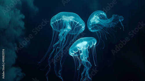 neon blue jelly fishes floating in sea