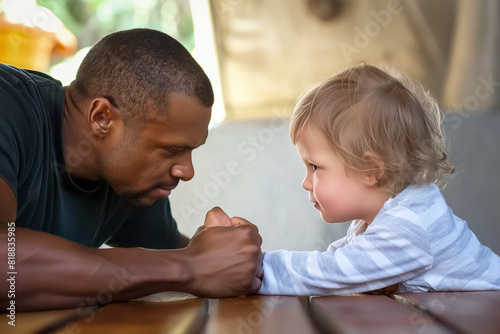 father and son arm wrestling