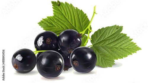 Black currant with leaves isolated on white background