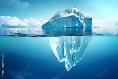 large iceberg floating on the sea with clear sky