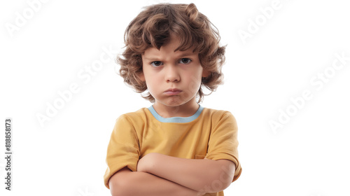 Angry little boy isolation on white background