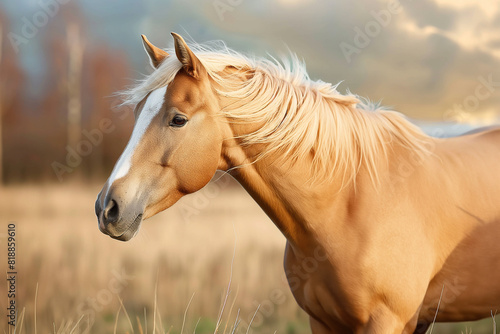 red and palomino horses in a field