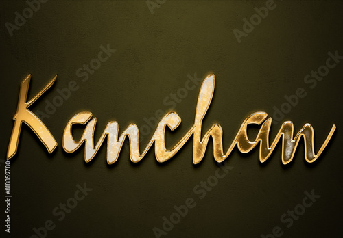 Old gold text effect of Hindi name Kanchan with 3D glossy style Mockup 