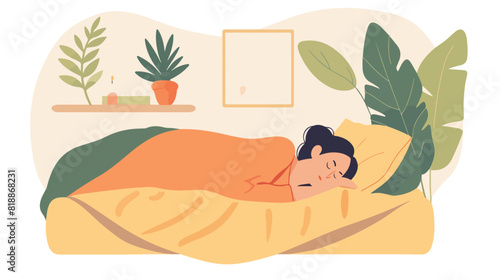 Woman sleeping in bed. Peaceful morning sleep of pers