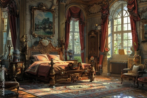 Baroque historical bedroom illustration