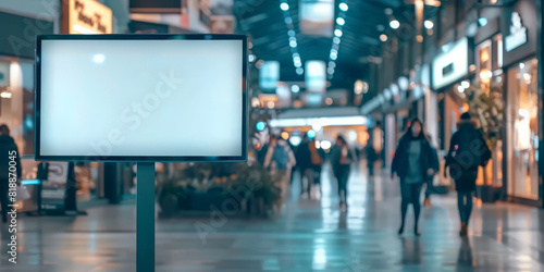 A blank white digital billboard in shopping mall,
