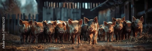 Charming piglets in a rustic barn pen banner - high quality image available for sale