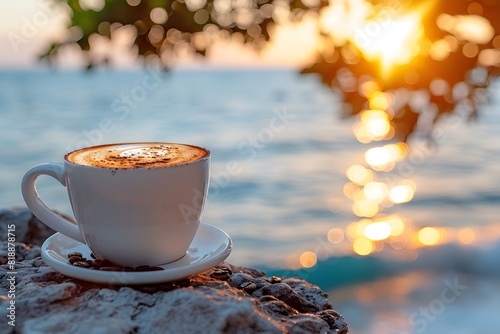 Serene Morning Coffee at Oceanside Setting Perfect for Relaxation and Coastal Atmosphere