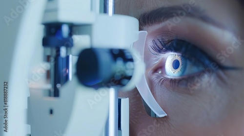 focused vision patient undergoing modern eye exam for cataract awareness month ophthalmology concept