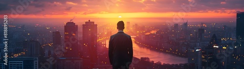 Corporate Leader Contemplating Future Growth and Success in Urban Skyline