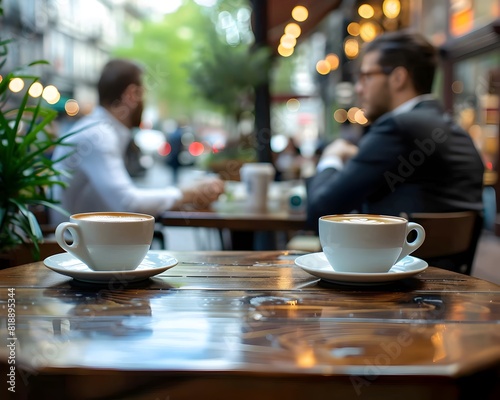 Business Partners Discussing Strategy for Success over Coffee in Upscale City District