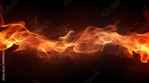 Fire flames texture on black background. Generative AI.