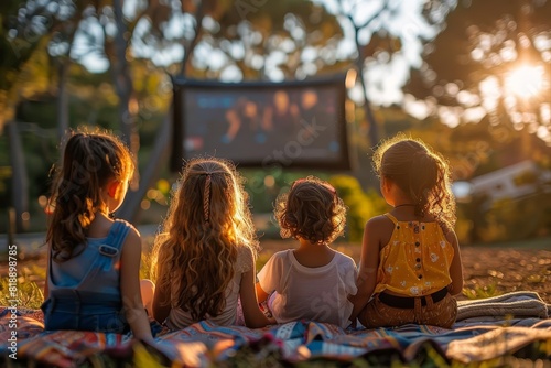 A family attending a local concert or outdoor movie