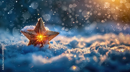 Christmas star in winter with copy space
