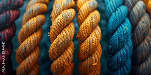 Close up of colorful twisted ropes texture for graphic resources