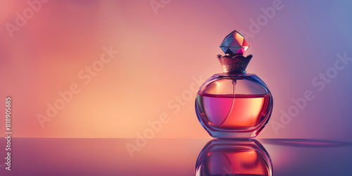 Elegant Perfume Bottle on Reflective Glossy Surface, Shiny Perfume Bottle in Sophisticated Setting