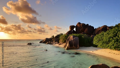 sunset at anse source d argent beach la digue seychelles