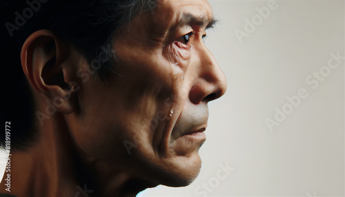 涙を流して泣くシニアの日本人男性