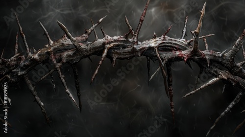 Close-up of a dark, thorny branch against a dramatic background, evoking a sense of danger and foreboding. Concept of danger, nature, and darkness. 