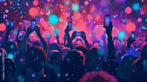 a crowd of people holding up their cell phones in the air