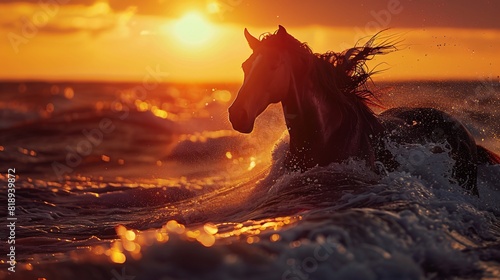 A horse with a long flowing mane is running