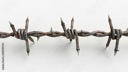 menacing steel barbed wire with sharp thorns on white background 3d illustration