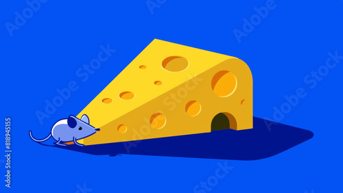 They depict a cartoon mouse sniffing the corner of a large yellow slice of cheese with holes. The cheese serves as the mouse's house, marked by a dark, round entrance resembling a mouse hole.AI genera