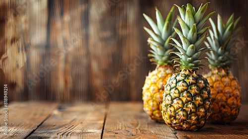 Healthy Organic Pineapples on a Wooden Background