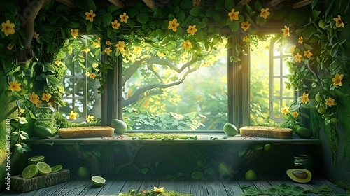  Window seat, tree & flower view