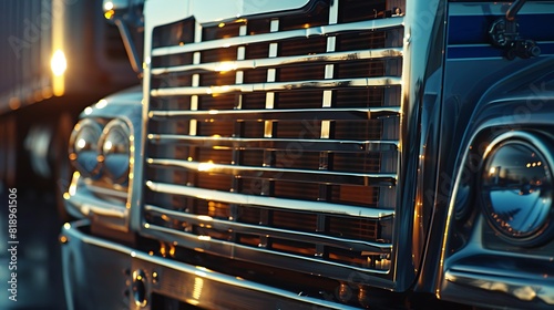 Dominating Presence - Closeup of Powerful Truck Front Grille and Headlights