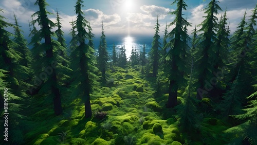 Aerial view of green boreal forest