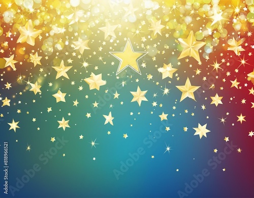 a blue yellow red green gold background with stars. Suitable for celestial, festive, or glamorous design , holiday-themed graphics.glitter lights. de focused. banner.bokeh