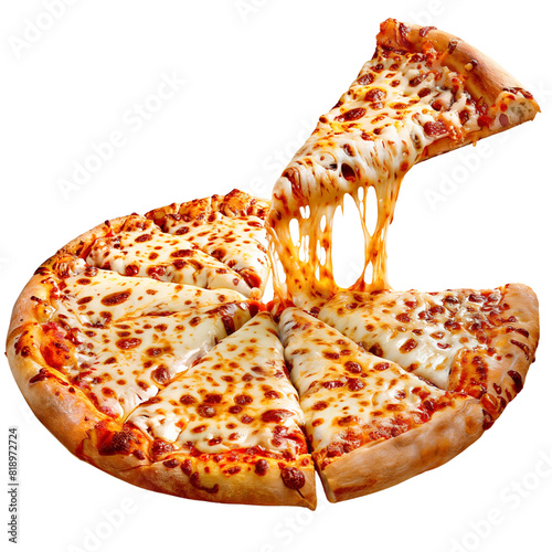 Cheesy Italian pizza isolated on transparent background