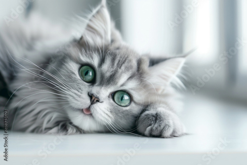 beautiful funny big long-haired gray kitten