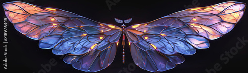 Fairy wings, side view, Symbolizes mythical creatures, robotic tone, colored pastel, realistic