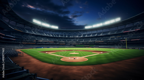 Empty Baseball Stadium at Night